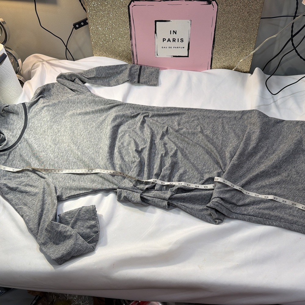 Athleta Industry Turtleneck Dress Grey Long Sleeve Ruched Side MeshMidi Med 223 - Picture 8 of 11